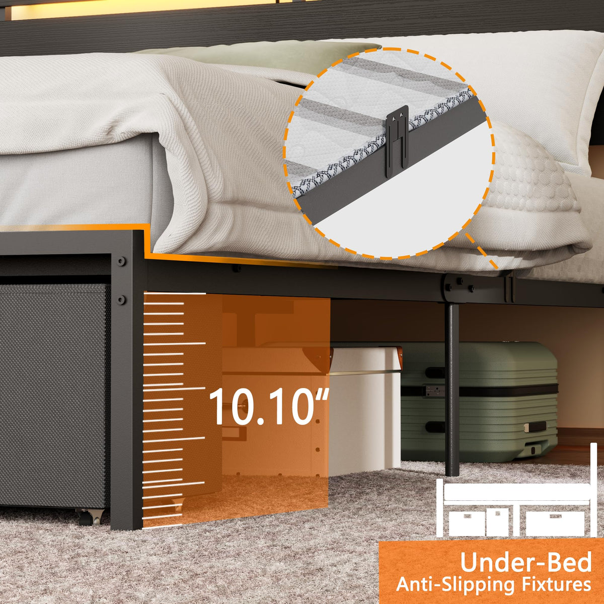 Full Size Bed Frame with Wood Headboard and Storage Drawers D83778
