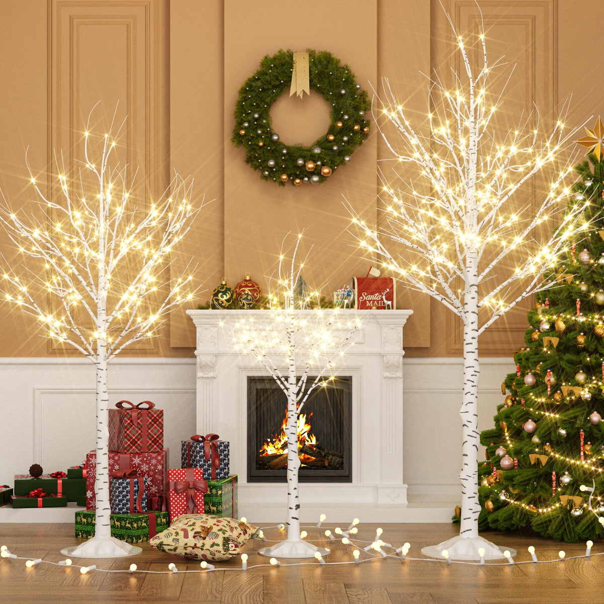 Lighted Birch Tree Set of 3, 464 LEDs Warm White 4 FT 6 FT 8 FT G5180